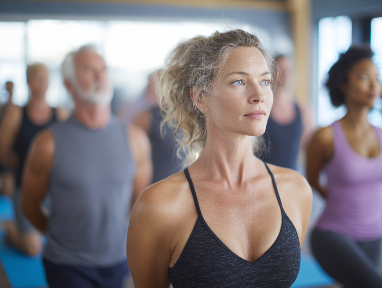 Мирне середовище для йоги з людьми різного віку в гармонії з природою