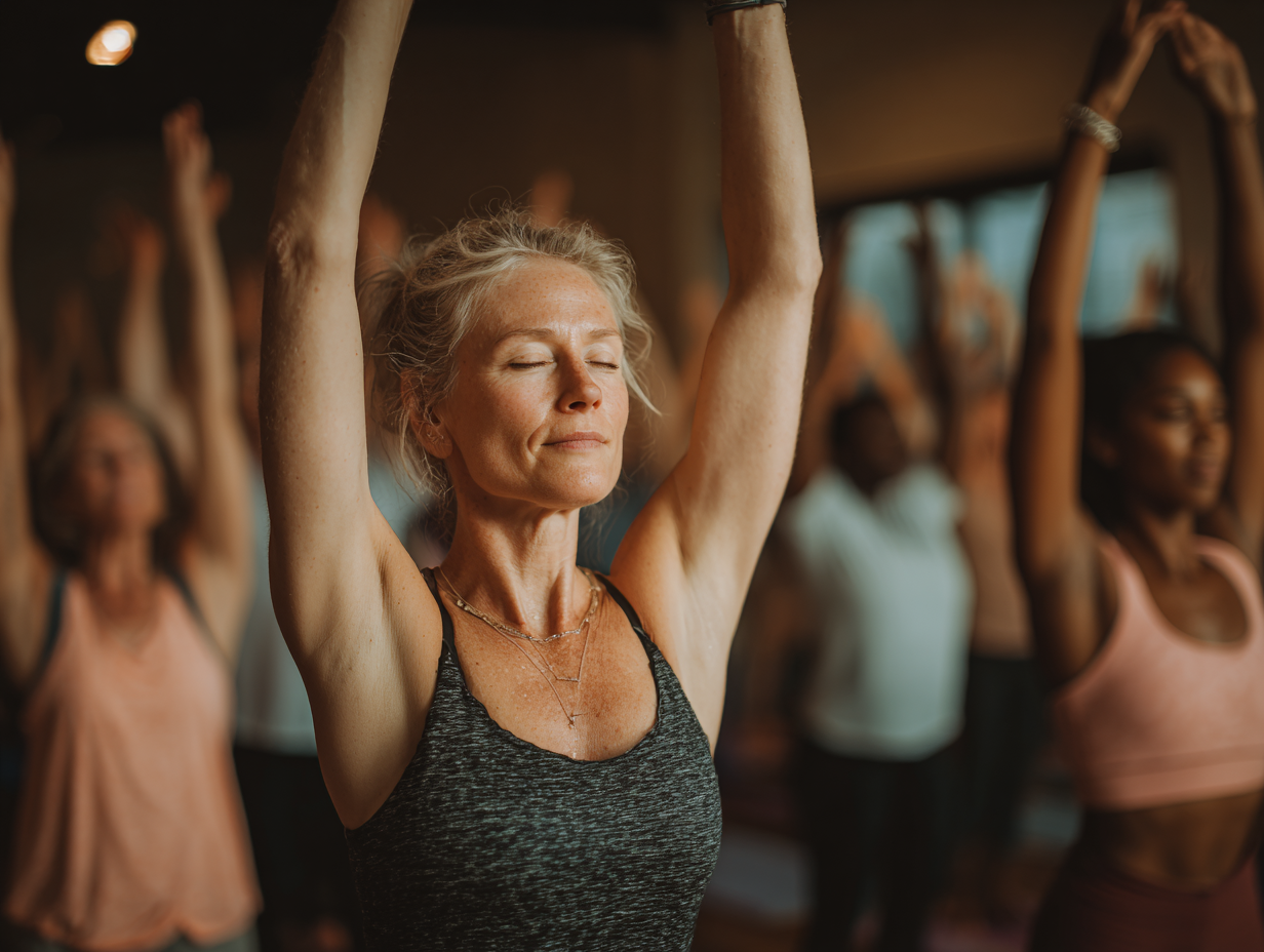 Інструктор smorivel демонструє правильну техніку виконання асани групі учасників різного віку